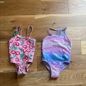 Old Navy Pink Cherry & Lavender Ombre Girls One-Piece Swimsuits (Pair)